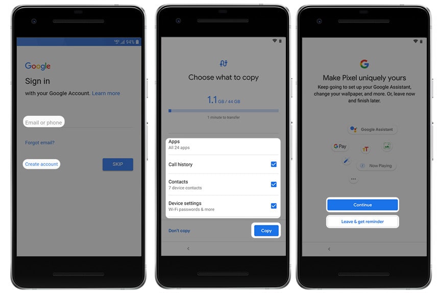 copy Android data to Google Pixel 4