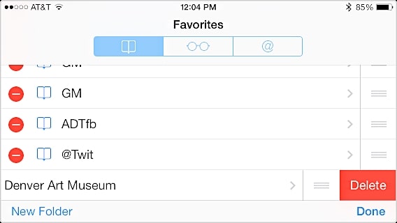 delete Safari Bookmarks on iPhone