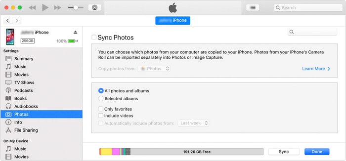 delete iPhone photos on iTunes
