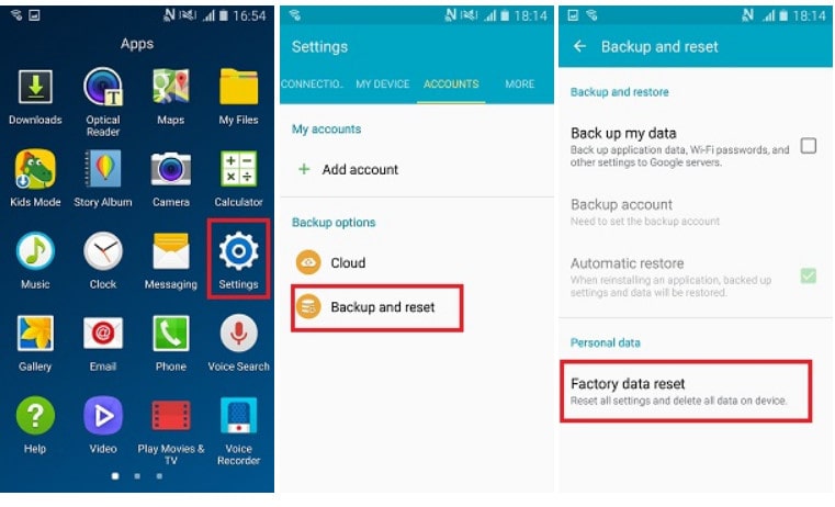factory reset Android Phone from the Settings Menu