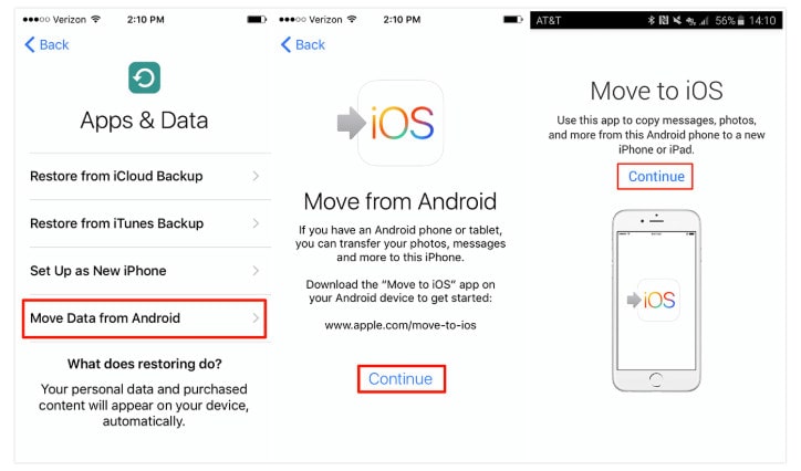 move android data to iPhone