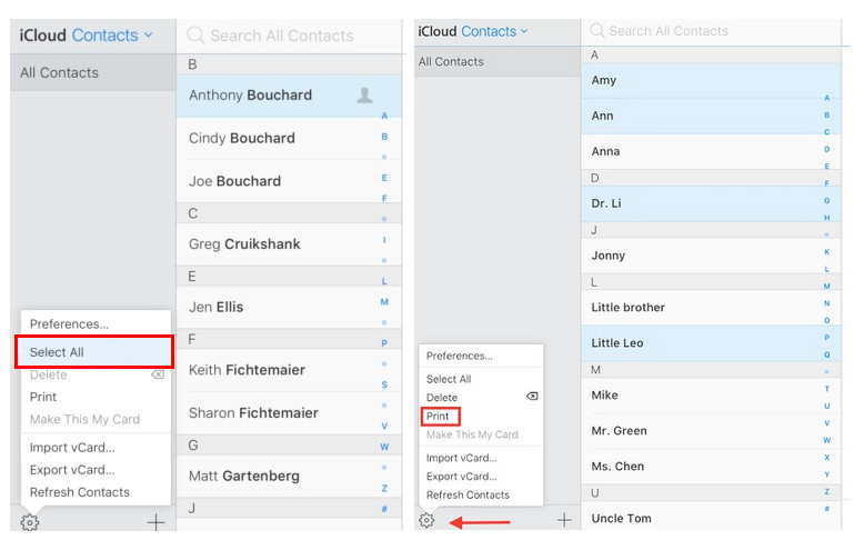 print iPhone contacts from iCloud