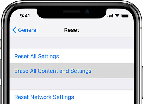 reset erase all photos on iPhone