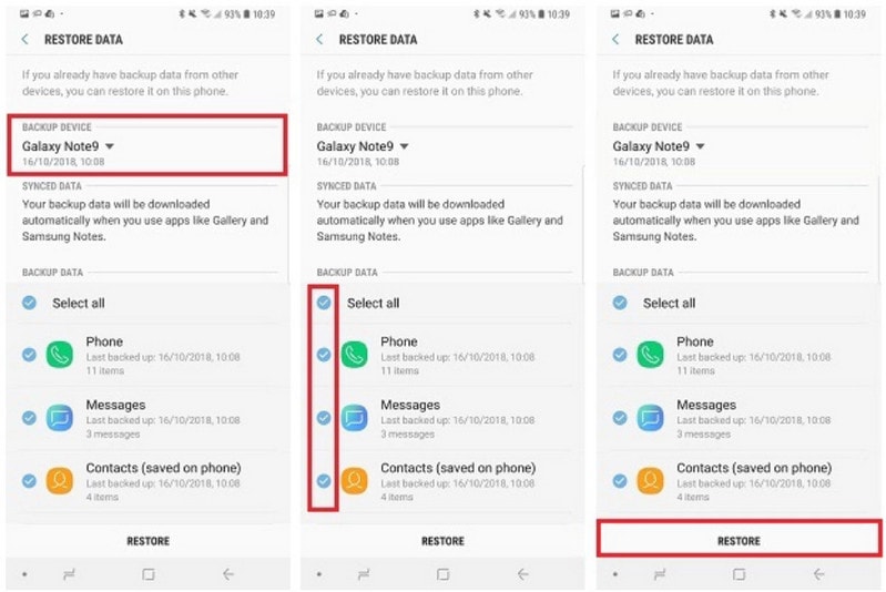 restore backup to Samsung Galaxy S20