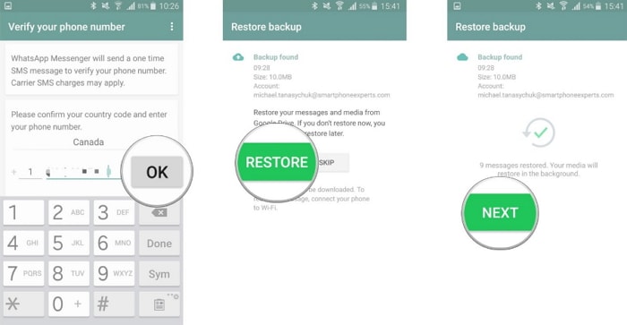 restore whatsapp messages to Samsung S20