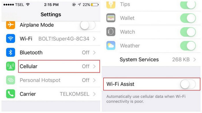 Toggle Wi-Fi Assist