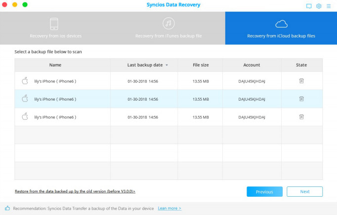 sign in to recover from iCloud backup file