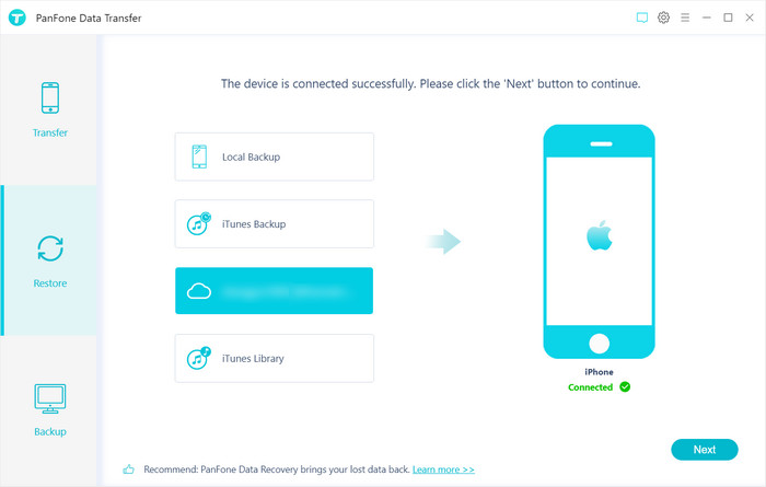 select data to restore