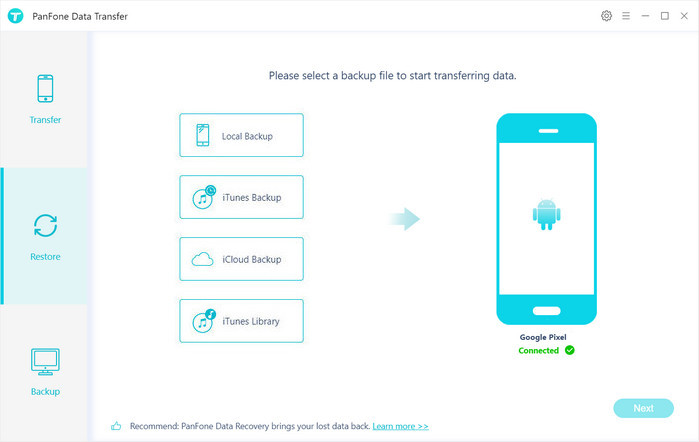 restore data to Android