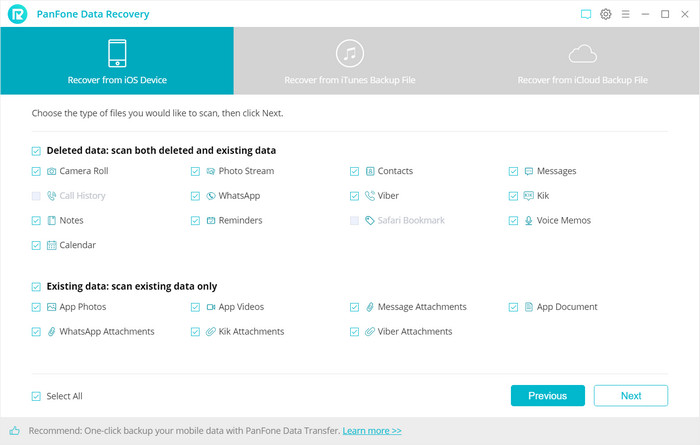 select files to recover