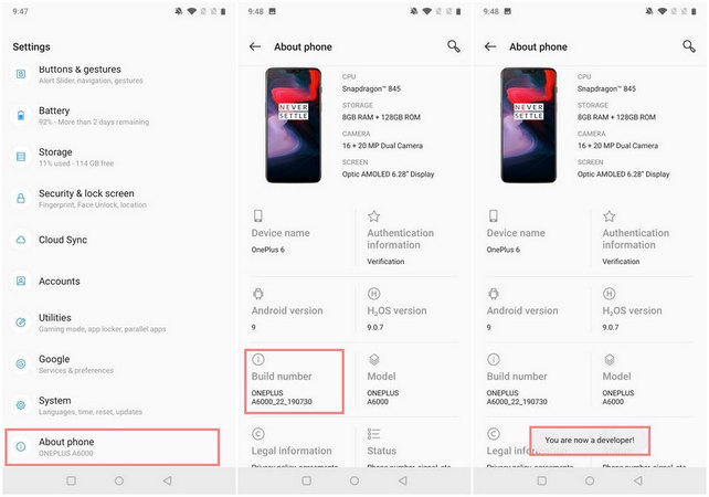 OnePlus 8 usb debugging mode