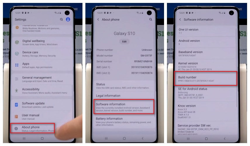 Enable Developer Option on Galaxy S10 