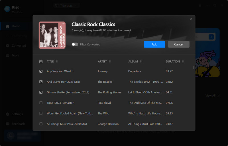 add tidal music