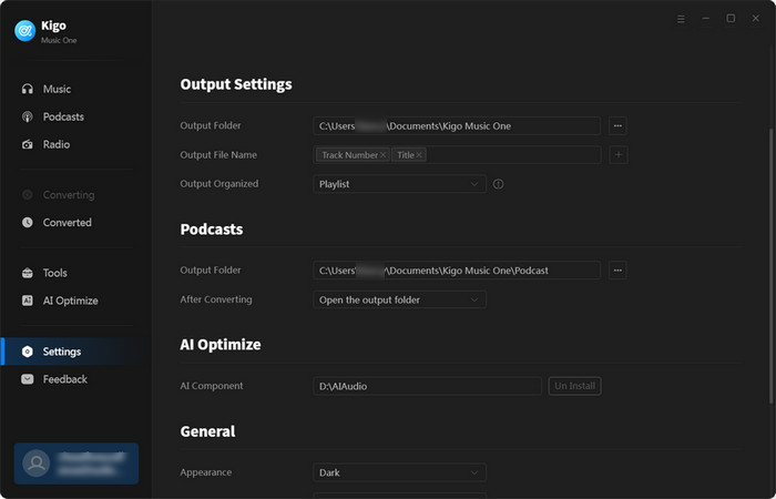 choose output settings