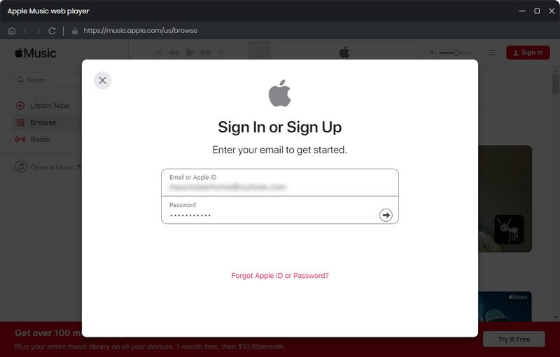 log in to apple music
