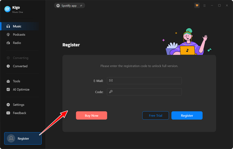register kigo music one windows
